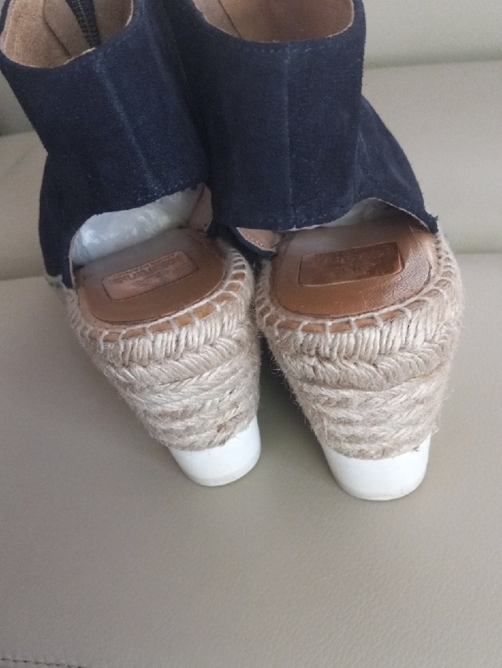kanna  Emily Navy Suede Peep-Toe Wedge Sandals with Front Zipper Size EU 39 - Picture 13 of 15